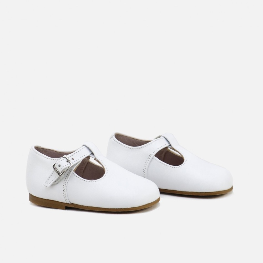 White T-strap leather shoes